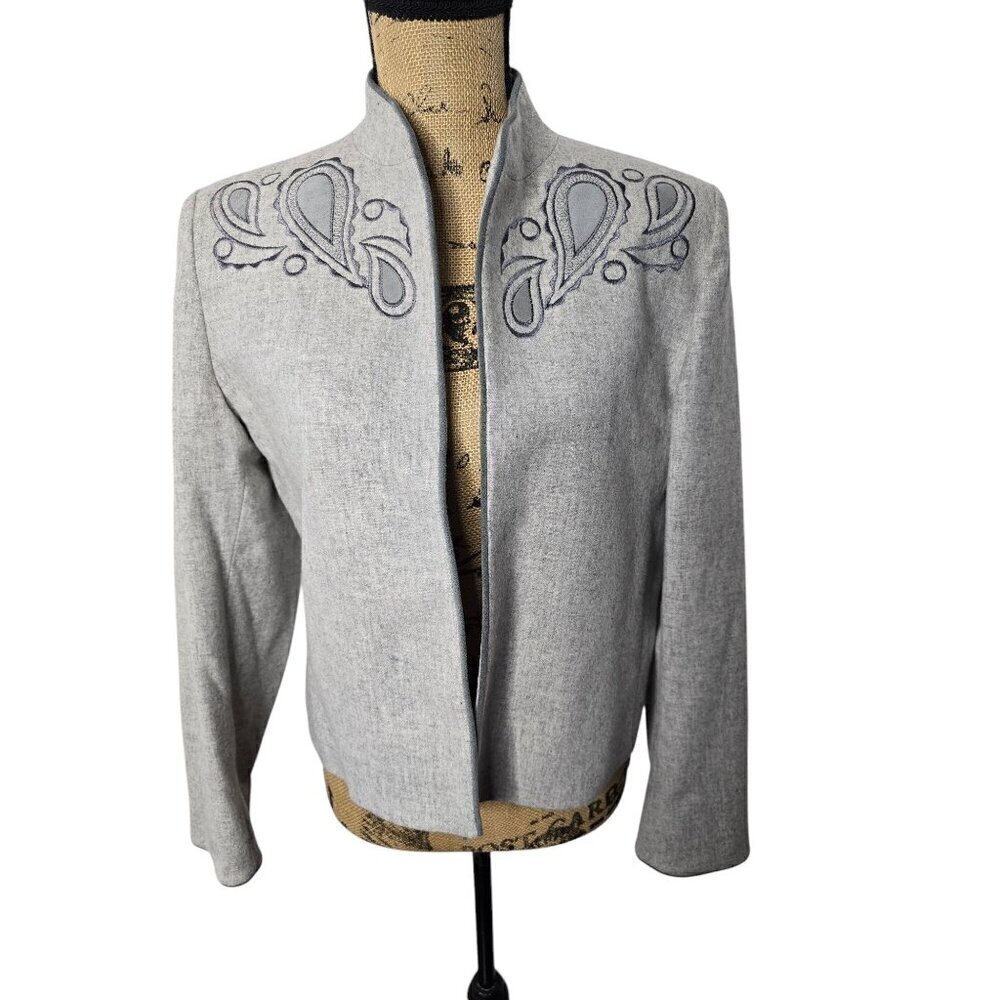 Vintage 1970s Lilli Ann Gray Wool Embroidered Jacket Blazer